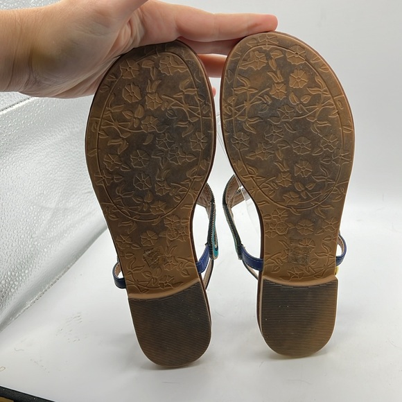 CL By Laundry Nida Sandals Thongs Shoes Peacock Braided Blue Gold Womens 7.5 - Picture 7 of 15